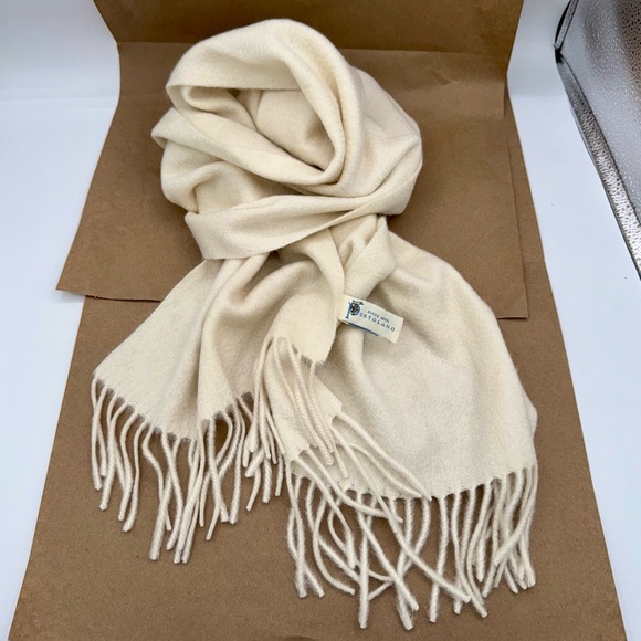 Portolano Accessories - Portolano 100% Cashmere Ivory Cream Scarf Twisted Rope Fringe Classic Luxury